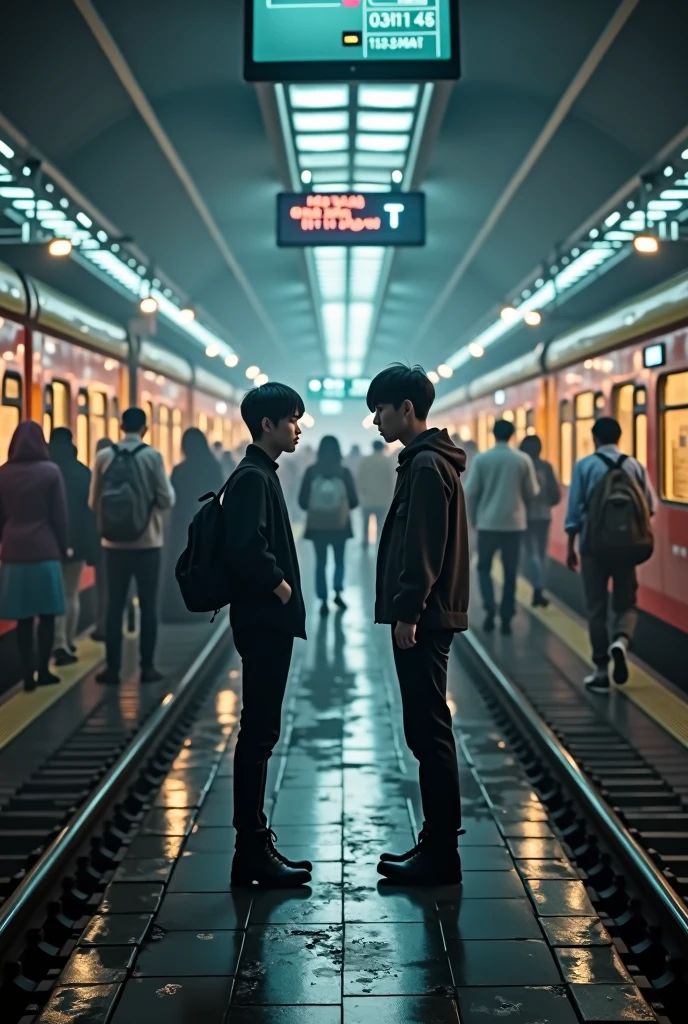 A Korean couple broke up at Shenzhen North Railway Station，There are trains and passengers on the platform