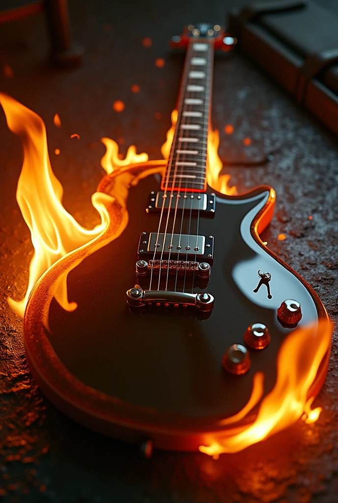 photo of guitar mirrored with fire