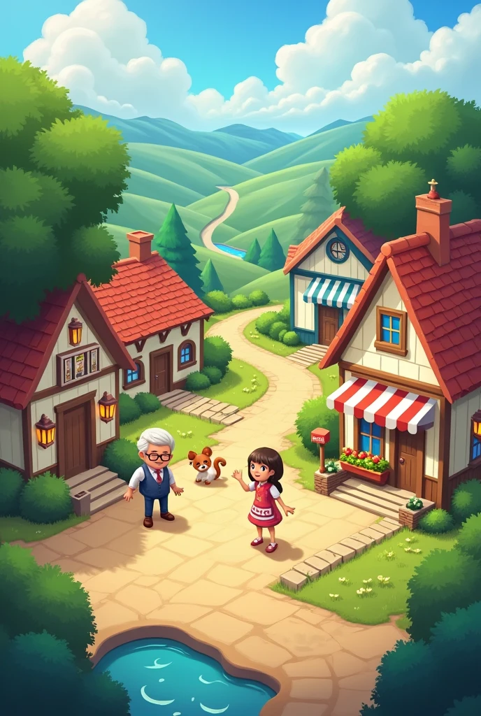 Create a home page for a game called "Elm View" about a small town