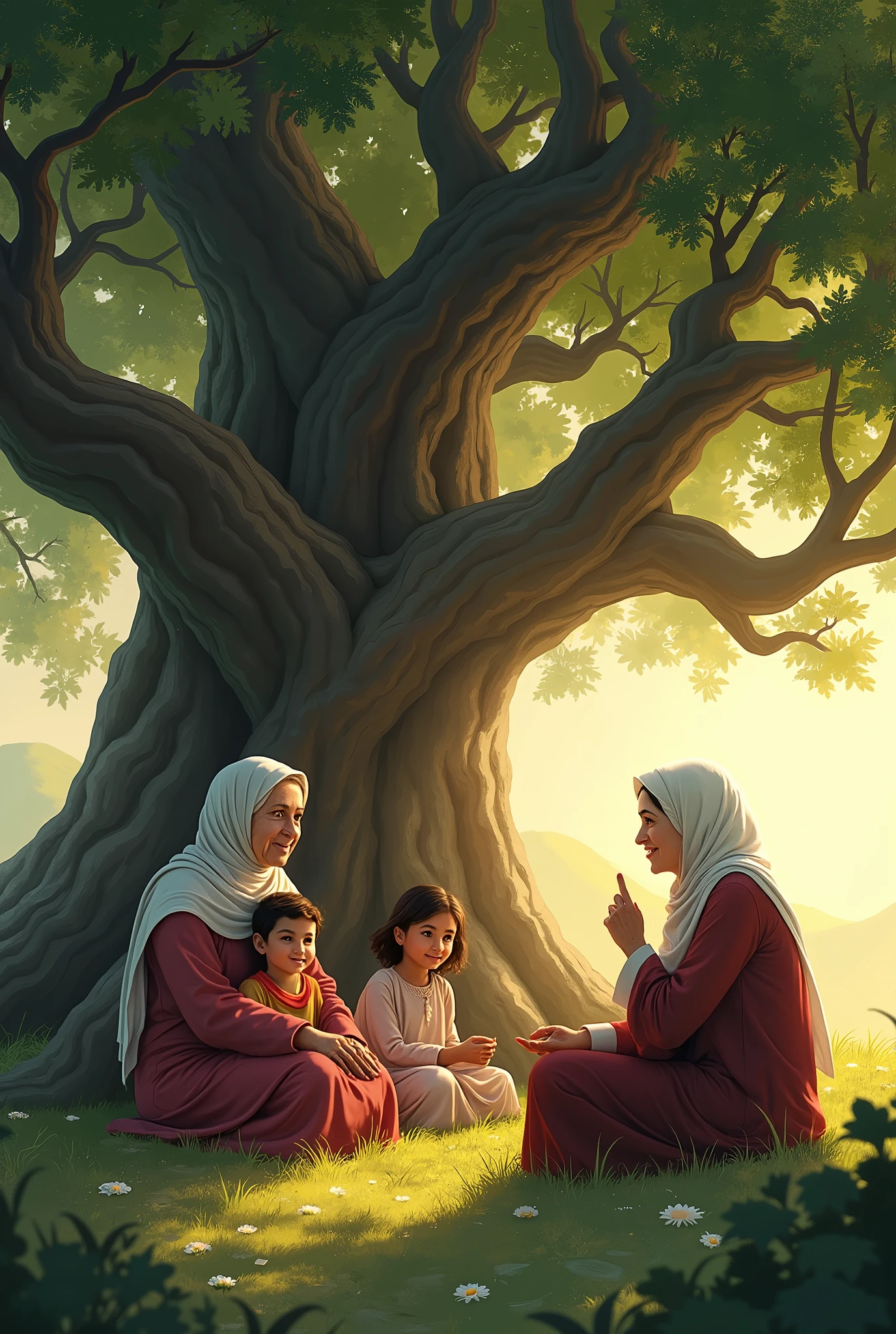 One evening, their grandmother gathered them under the shade of an old, large tree. "Today, I will tell you a story inspired by Surah Rahman, the chapter of the Quran that speaks of Allah's countless blessings," she said with a gentle smile.