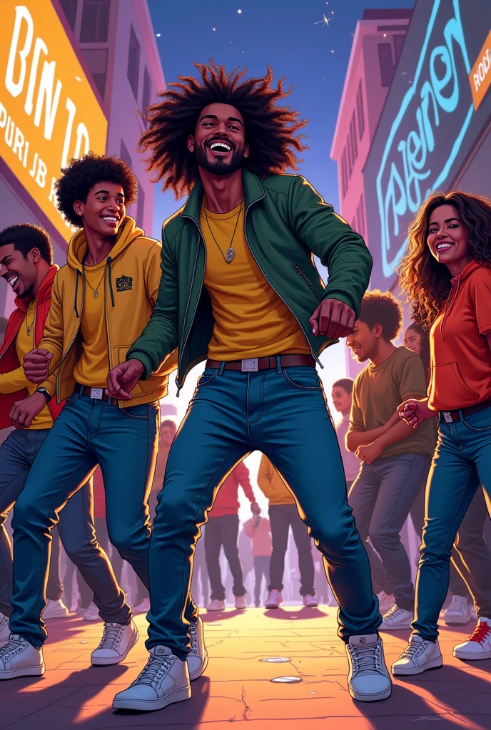 a drawing of people dancing hiphop. it shows how they love dancing