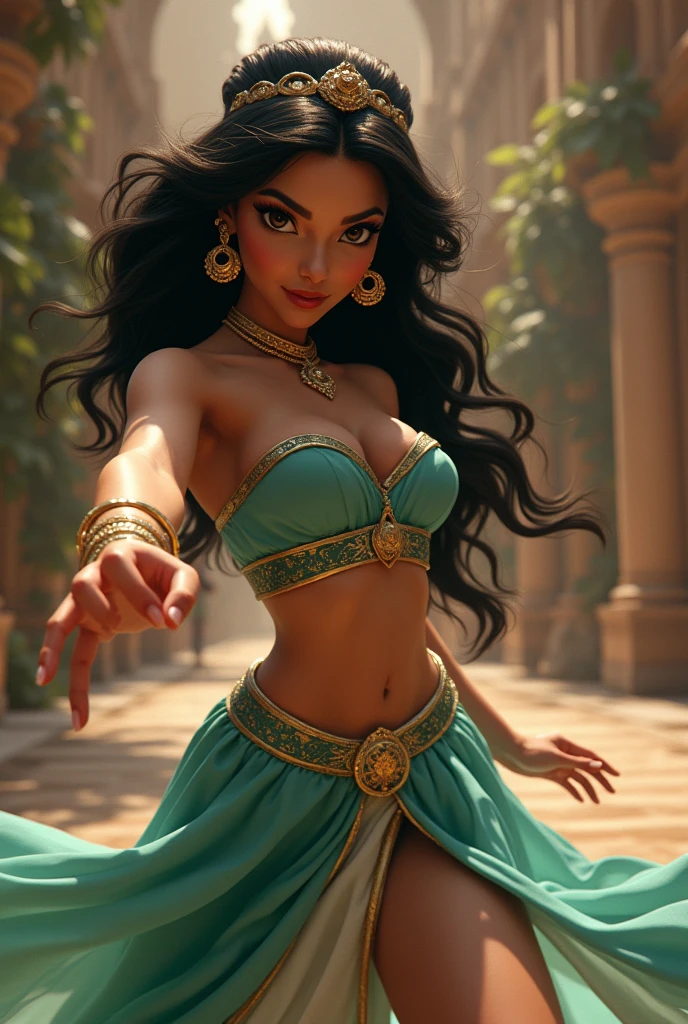 Stunning Princess Jasmine, photo in 8k, in action, cinematic.