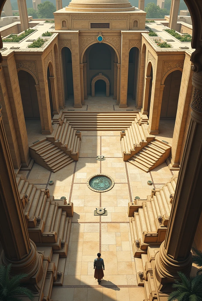 Then he took me to the inner court, to the east path, e mediu a porta according to these measures;
33 And also its chambers, e its pillars, and its arches, according to these measures; and there were also windows around its arches; the length of fifty cubits, and the width of twenty-five cubits.
34 And their arches were in the outer court; também havia palmeiras nits pillars de um e de outro lado; and they were his eight-step climbs.
35 Then he brought me to the north gate, e mediu according to these measures;
36 Its chambers, its pillars, and its arches; it also had windows all around; the length was fifty cubits, and the width of twenty-five cubits.
37 E its pillars estavam no átrio exterior; também havia palmeiras nits pillars de um e de outro lado; and they were his eight-step climbs.
38 And their chambers and their entrances were by the posts of the gates where they washed the burnt offering..
39 E no vestíbulo da porta there were two tables de um lado, and two tables on the other, to kill the burnt offering and the sin offering and the guilt offering in them..
40 Também do lado de fora da subida para a entrada da porta do norte there were two tables; and on the other side, that was in the doorway, there were two tables.
41 Four tables on one side, and four tables on the other; eight tables on either side of the door, on which they sacrificed.
42 And the four tables for the burnt offering were of hewn stone.; the length was a cubit and a half, and the width of a cubit and a half, and the height of a cubit; and on them were placed the instruments with which they immolated the holocaust and the sacrifice.
43 And the hooks were a span long, were fixed inside around, and on the tables was the meat of the offering.
44 And outside the inner gate were the chambers of the singers, in the inner atrium, which was beside the north gate and looked toward the south; one was beside the east gate, and looked towards the northern path.
45 And he said to me: This camera that looks at the 