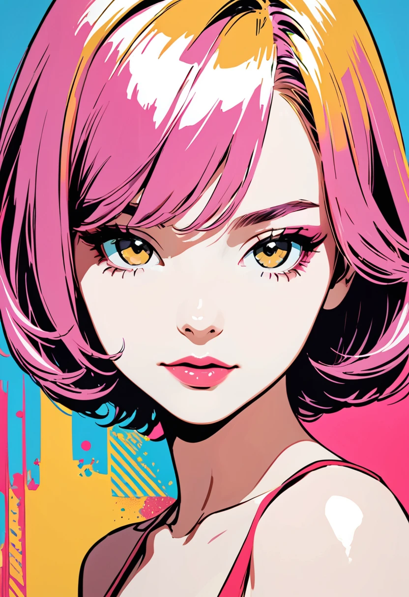 (masterpiece, best quality),i'm looking at many silkscreen illustrations of beautiful ten girls painted by Andy Warhol,Pop Art,detailed fate,