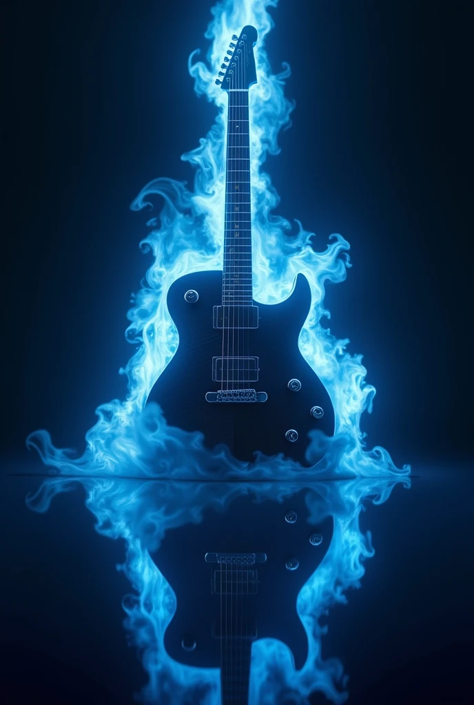  photo of guitar mirrored with blue fire