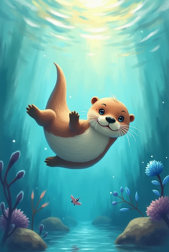 Otter in water with Strong Aquarell