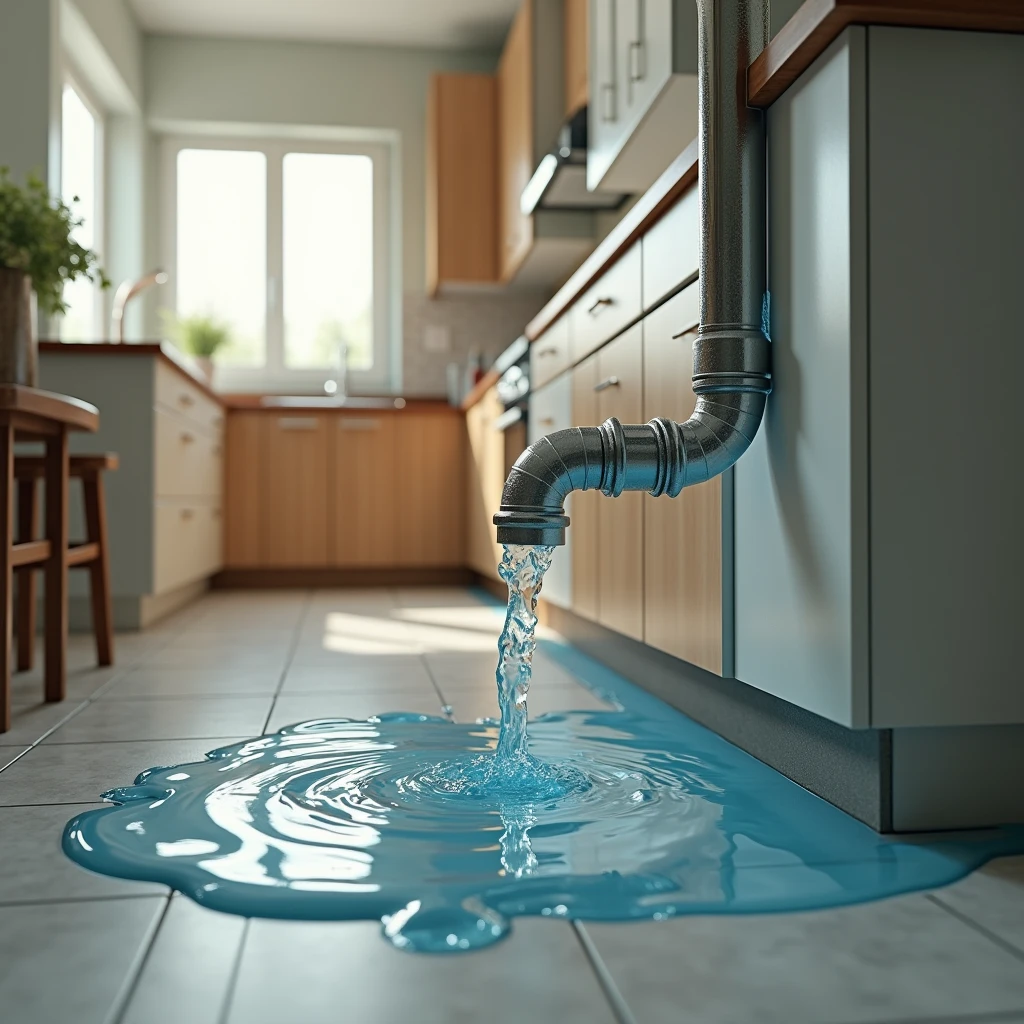 water leakage from pipe ,in a kitchen