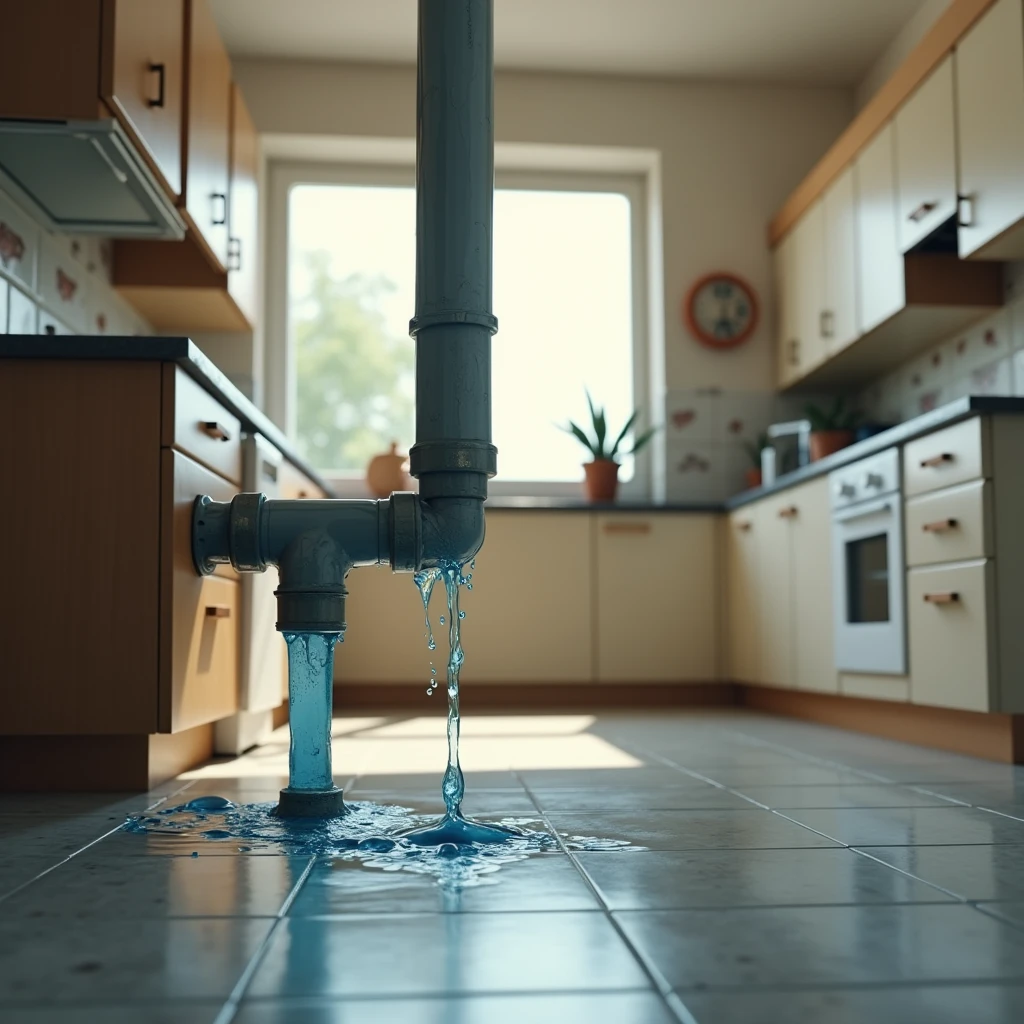 water leakage from pipe ,in a kitchen