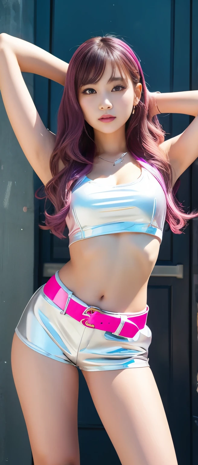 there is a woman in a white bikini and a microphone, ross tran 8 k, an oppai cyberpunk, doja cat, ava max, goddess of Japan, Chic, amouranth, sakimichan frank franzzeta, cyberpunk angry gorgeous goddess, perfect android girl, Better known as Amouranth, Cosplay, asian nymph bald goddess, in cyberpunk style