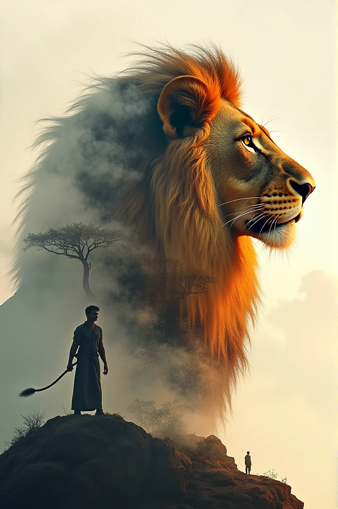 Make a double exposure photoshop poster of the Lion King movie 
