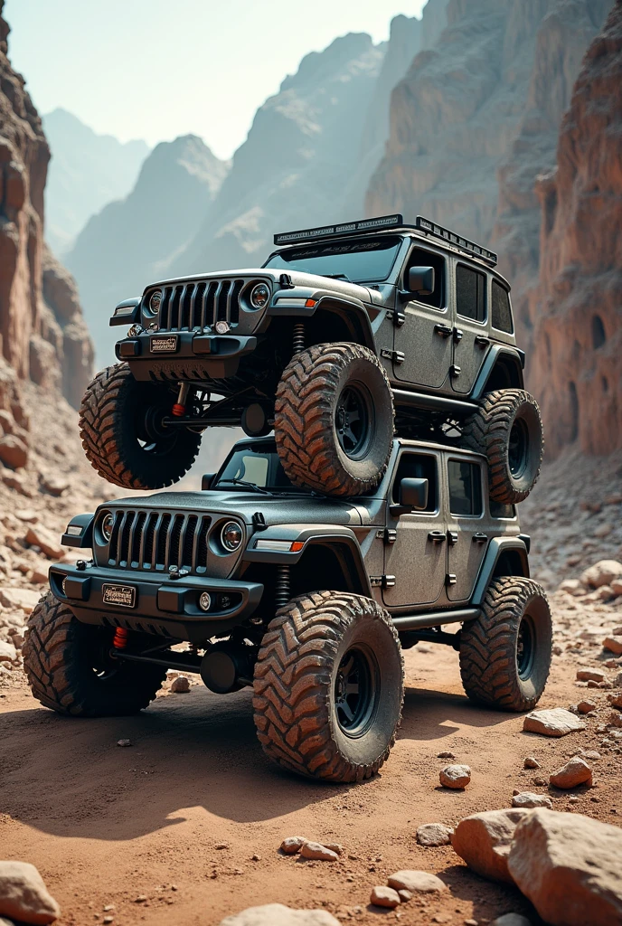 Off road car stands on another off-road car