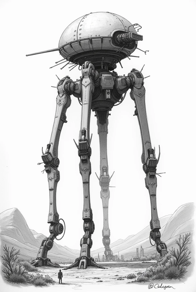 Three leg Martian tripod skecth on earth