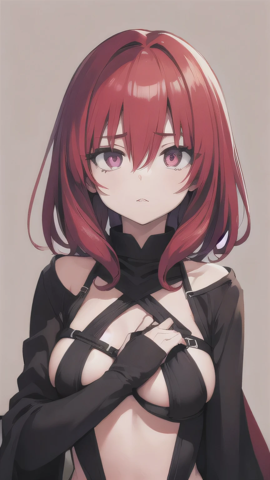 One person, High resolution, Big Breasts,Bangs between the eyes, masterpiece, Highest quality, Medium Hair, Redhead,Pink Eyes, anime,