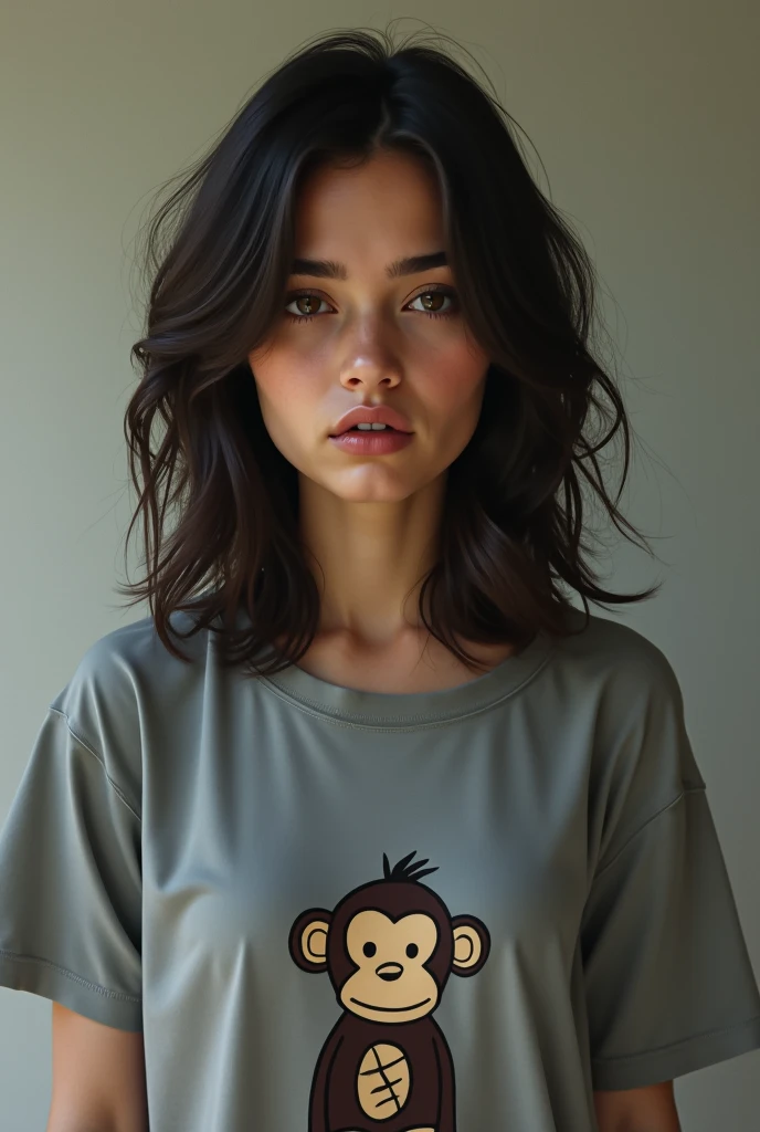 Nicki Nicole.
Feel it.
Gray t-shirt with a monkey drawing.