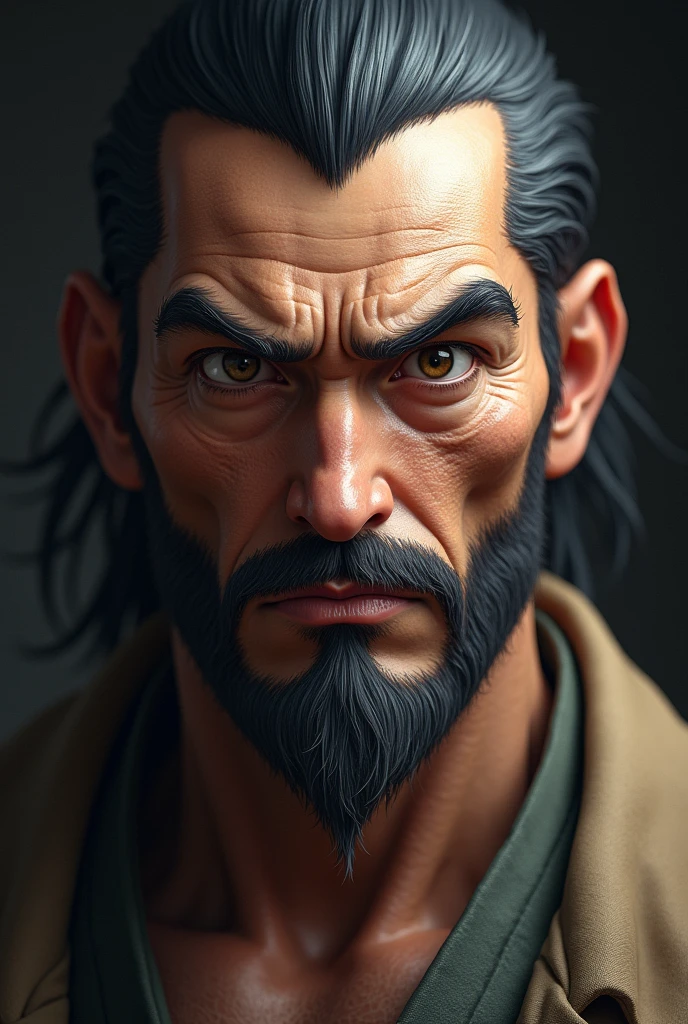 181cm、85kg、Strong face、Japanese、male、Deeply carved features、No beard、Dark skin、older、uncle、Beard not growing、Beard is shaved、A little more slender、