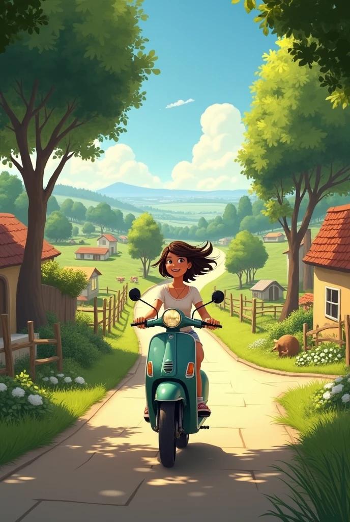 Traveling in scooter in village road reality 