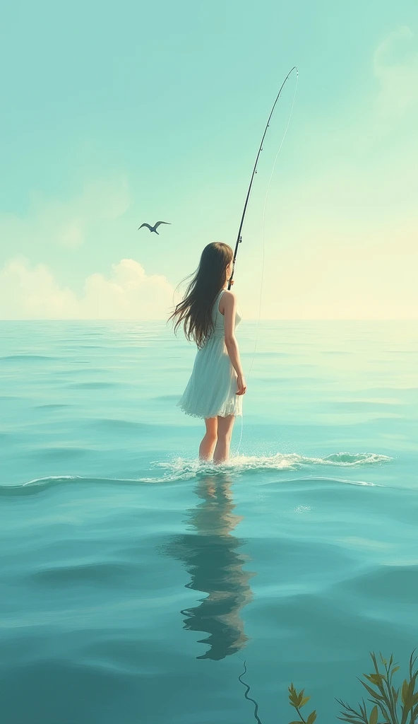 Woman fishing in the sea
