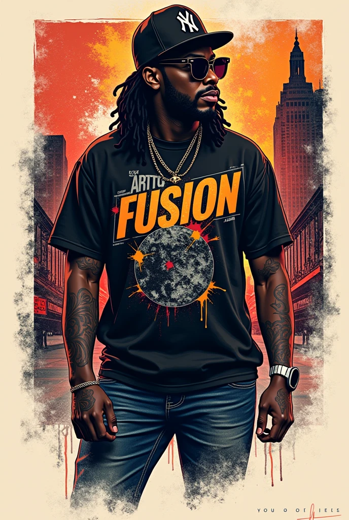 t-shirt layout for hiphop that have a text says " FUSION ".