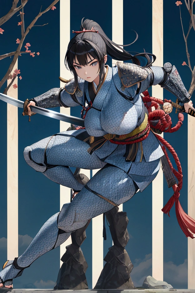 (Japanese women)、(Warrior Princess)、(Goddess of War)、(Black Hair)、(ponytail)、(Old Japanese Armor)、((Holding the Japan sword))、(True to prompts)、(Deluxe)、(Glaring with sharp eyes)、(unrealistic, Oversized breasts),(battlefield)、(grassland)、((A large number of soldiers))、(sunny)、(blue sky)、(Best lighting)、{{{Browsing Caution}}}、{{{masterpiece}}}, {{{Highest quality}}}, {{ultra-detailed}}, {{shape}}, {{{Very delicate and beautiful}}},{{extremely detailed CG}}、{{unity 8k portrait}}、{{Fabric Shading}}、{{super detailed skin}}、{{Perfect Anatomy}}、{{detailed}}、{{Dynamic Lighting}}、{{{beautiful detailed eyes}}}、{{{beautiful detailed Face}}}、(Perfect Legs)、(Perfect breasts)、(Perfect pose)、(Perfect body)