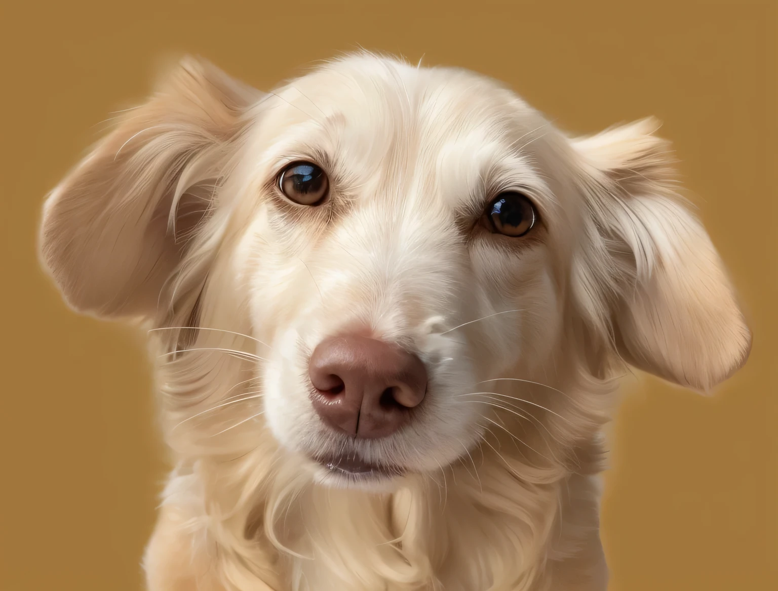 a very cute furry dog, hairs drawn like cartoon, perfectly drawn eyes, eyes like a cartoon drawing, beautiful eyes, perfect eyes, she is very happy, she is smiling, the image is very detailed