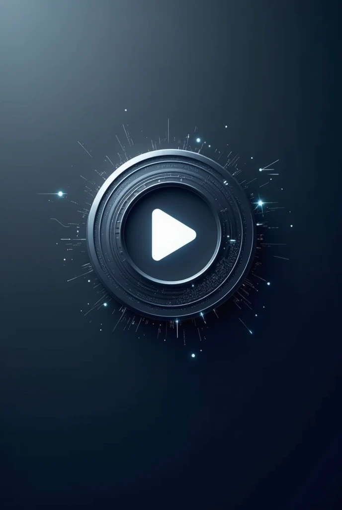 "Create a modern, professional profile picture featuring a sleek, AI-inspired design. The image should include a minimalist icon that combines elements of video content creation—like a play button or film reel—with abstract AI motifs such as neural network patterns or circuitry. Use a sophisticated color scheme with shades like deep blue, silver, or dark gray. Incorporate subtle gradients or metallic effects for a high-tech look. Ensure the design is clean, sharp, and easily recognizable, with a solid or gradient background that enhances the central icon."