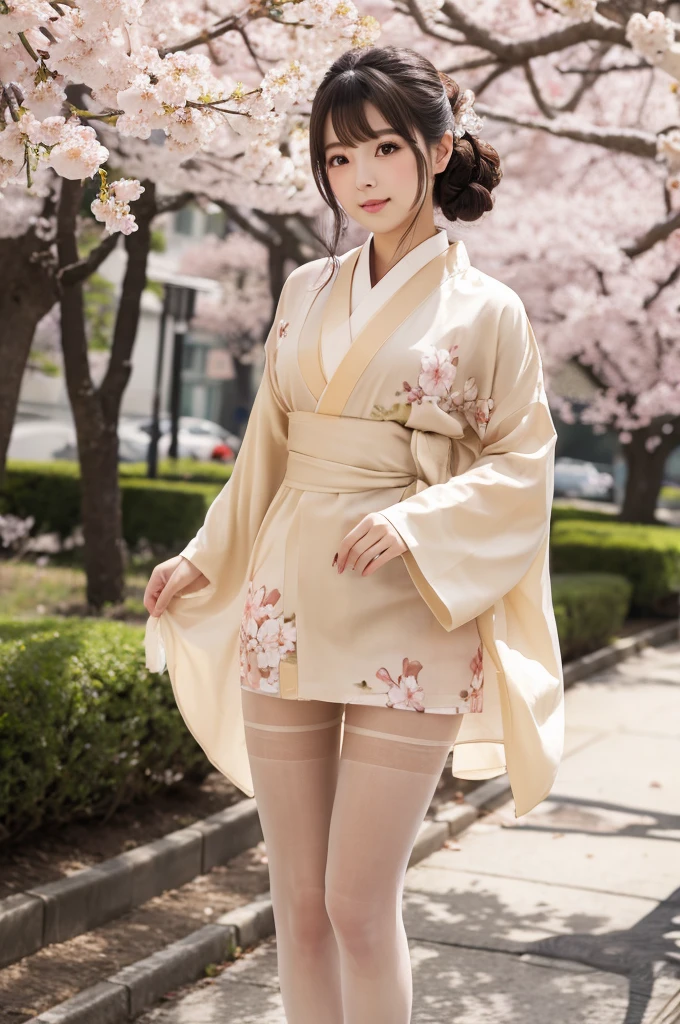 Cherry blossom kimono Beige pantyhose Beauty
