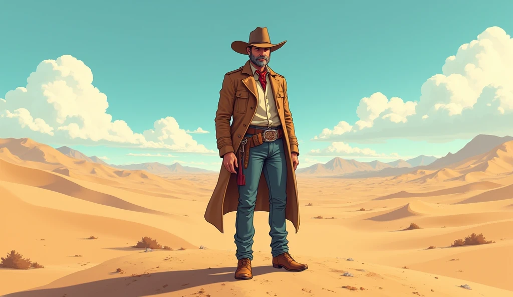 A cowboy in the desert,Anime style