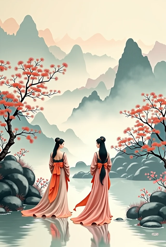 ancient chinese watercolor painting, 4k