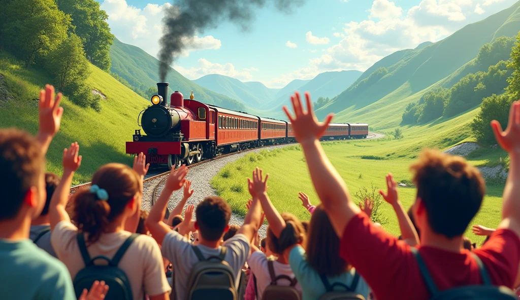 The passengers all wave and cheer,
As the train comes near and near.
Through the valleys, over hills,
It’s an adventure full of thrills.