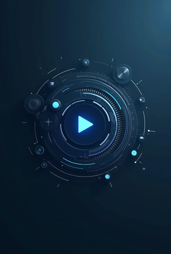 "Design a modern and professional profile picture with an AI theme. The image should feature a streamlined, contemporary icon that integrates video elements, such as a play button or camera, with futuristic AI motifs like neural networks or digital circuits. Opt for a sophisticated color palette with cool tones like deep blue, silver, or black. Use clean lines and minimalistic design to convey a high-tech, professional appearance. Ensure the background is a simple, solid color or a smooth gradient that complements the icon and keeps the focus on it."