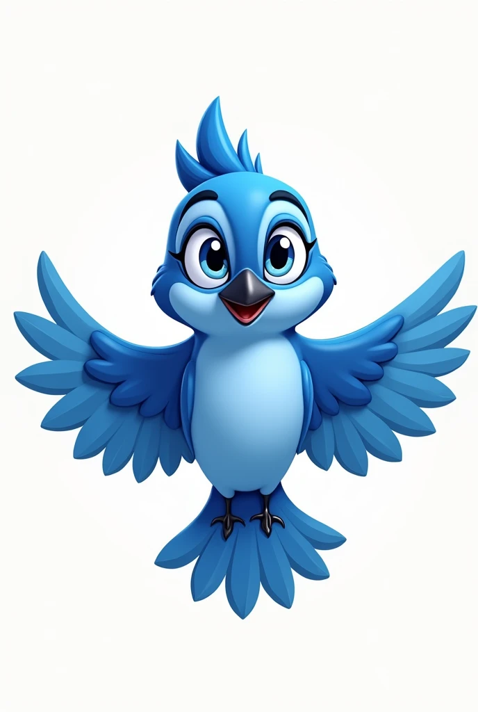cartoon style blue jay with wings open facing forward