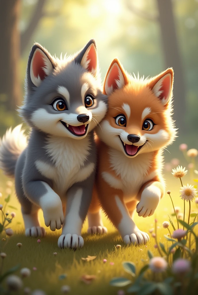 Two young furry wolves