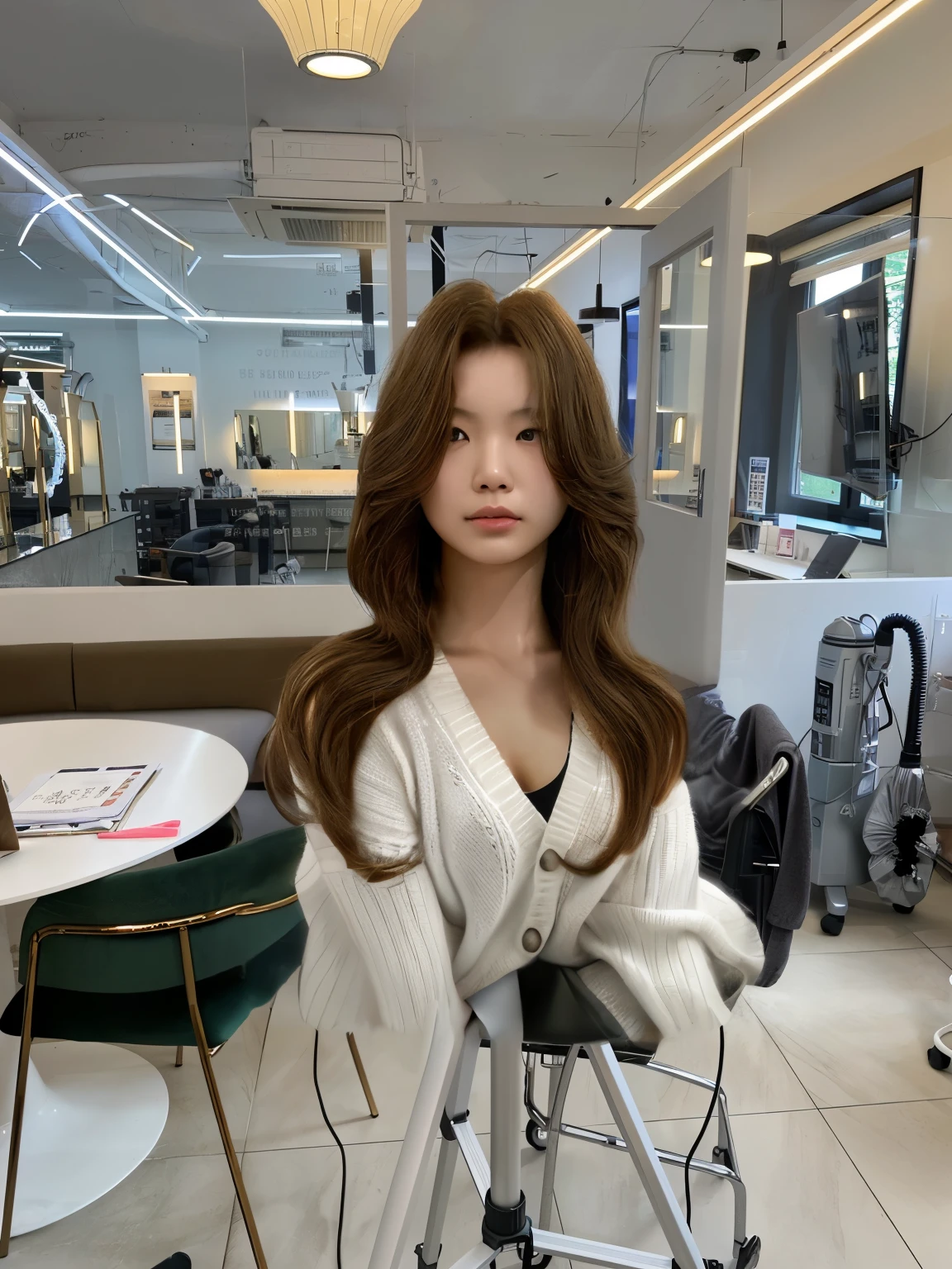 Best Quality, 8k, Masterpiece, (Portrait: 1.3), (photo realistic:1.4), (hyper realistic:1.4), Sharp Focus, looking at viewer, (smoother lighting:1.1), (increase cinematic lighting quality:0.9), realistic lighting, backlighting, light on face, ray trace, (brightening light:1.2), (Increase quality:1.4), sharp detail, (best quality real texture skin:1.4), finely detailed eyes, black_eyes, finely detailed face, 25 year old Korean woman, (white sweater:1.4), (Create an image maintaining the orig