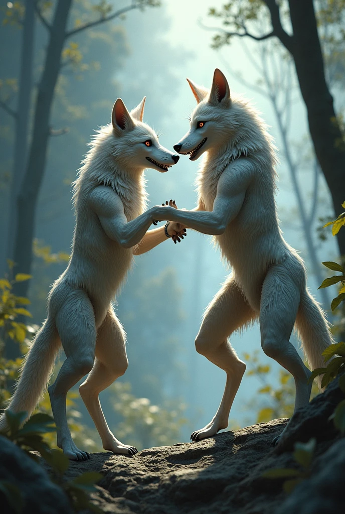 Two young humanoid furry wolves