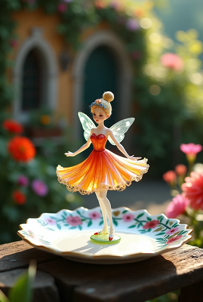super cute girl IP by pop mart, eyes with brightness, cherub,Small long skirt, Glossy and delicate,Flower sea background, a 3D render