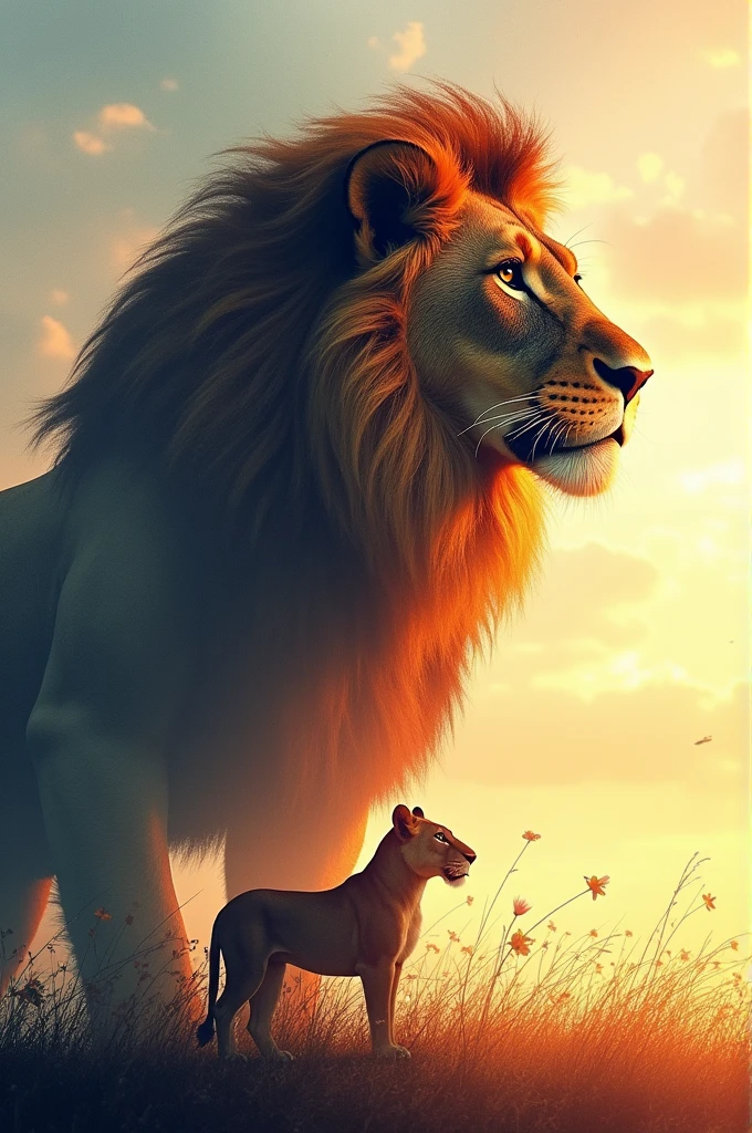 Make a double exposure photoshop poster of the Lion King movie 
