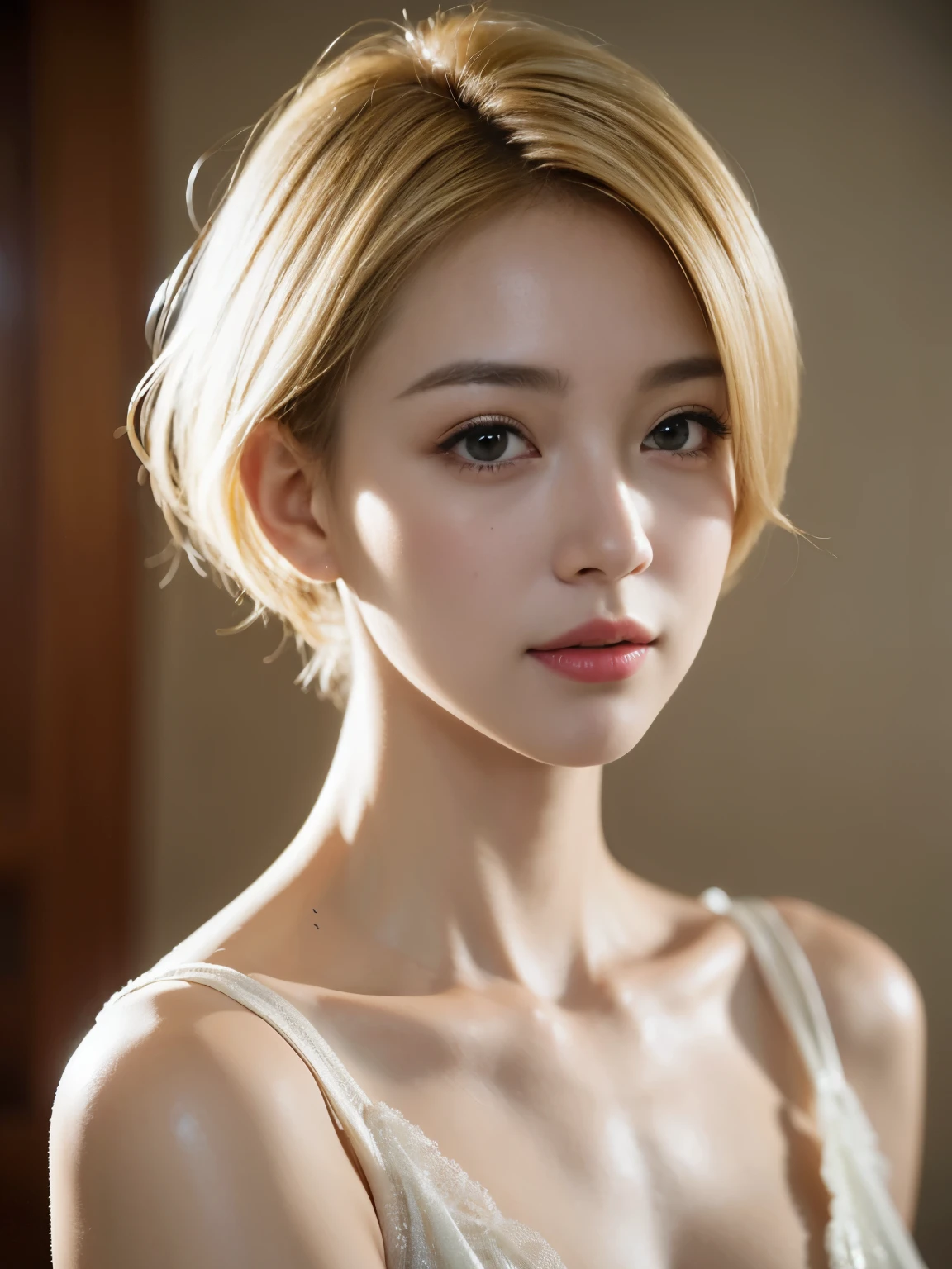 (Realistic:1.4)、(超Realistic:1.4)、(Realistic:1.3)、(Gentle lighting:1.05)、(Improving cinema lighting:0.9)、32K ...、(Blonde Short Hair:0.9)one person's、Realisticな照明、Backlight、Ray Tracing、(Image Enhancement:1.4)、(Highest Quality Real Skin:1.4)、(Beautiful skin texture: 1.1)、(Japanese:1.2)、(Black latex suit 1.5)、Shoulder out、Underarm、Black latex gloves、(standard body type:1.2)、Curvaceous body, White Background, big, Every detail
