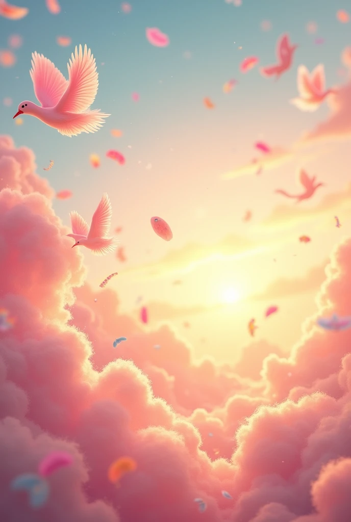 The world is full of kindness ((((((Beautiful numbers)))))) ((((10th Anniversary Celebration)))) In a soft golden world、Pink and rainbow feathers fluttering in the sky The air is so clear The sunrise is beautiful The world is full of beauty
