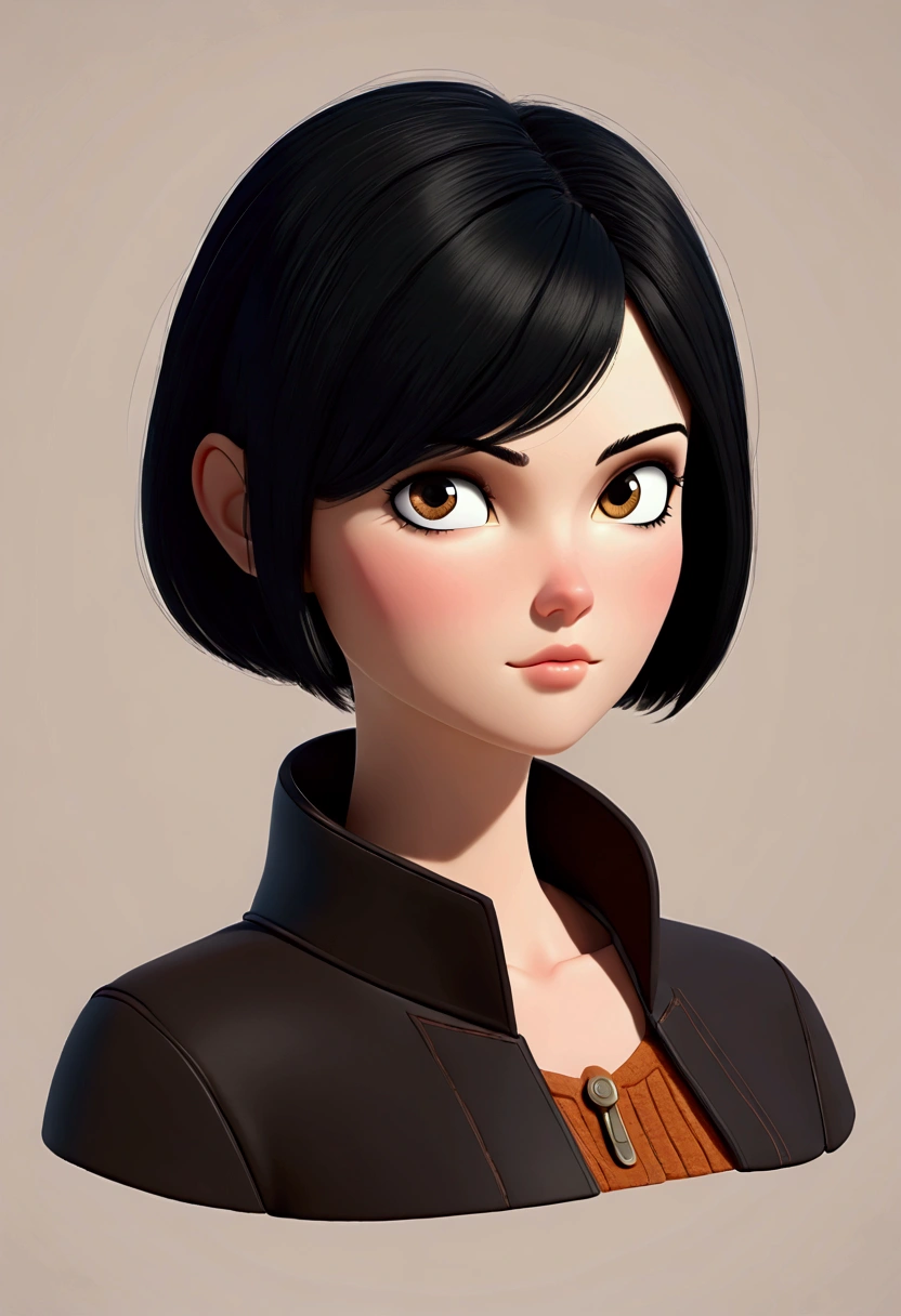 3D, Style Pixar, Woman, ((((very short black hair)))), eyes browns rounded and large