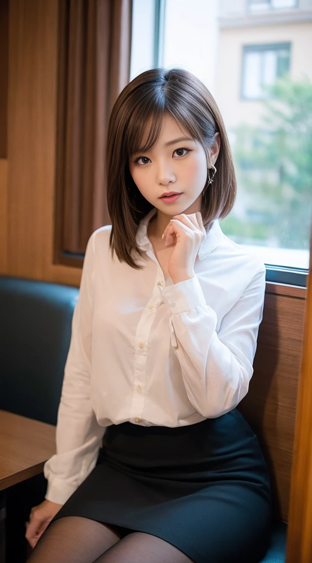 (Happy expression:1.26)、RAW Photos、(((The ultimate beauty full-body photo)))、((Glowing Skin))、1 person、Beautiful 28 year old woman from Prague、Angry expression、((Brown Hair))、Shirt on、skirt、(pantyhose)、(Upskirt)、Contrapuntal Shot、((Very detailedな))、(Perfectly detailed face)、(Beautiful Hands)、Photorealistic images、最high quality、Very detailedな、Film Light、Intricate details、High resolution、Very detailed))、Detailed Background、8 times、Digital single-lens reflex camera、Soft Light、high quality、Film Grain、Fujifilm XT3 、Shallow depth of field、natural Soft Light、Kamimei、The background is the office　lunch　オフィスでlunch　lunch　大勢でlunch　anger　anger