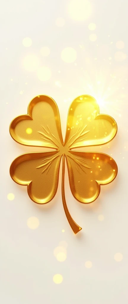 Logo design with golden clover leaves, looks attractive, white and gold tones. There was a faint, blurry golden light. (Circle Picture)(High Quality)(Professional Logo Designer)