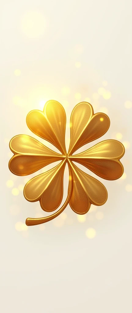 Logo design with golden clover leaves, looks attractive, white and gold tones. There was a faint, blurry golden light. (Circle Picture)(High Quality)(Professional Logo Designer)