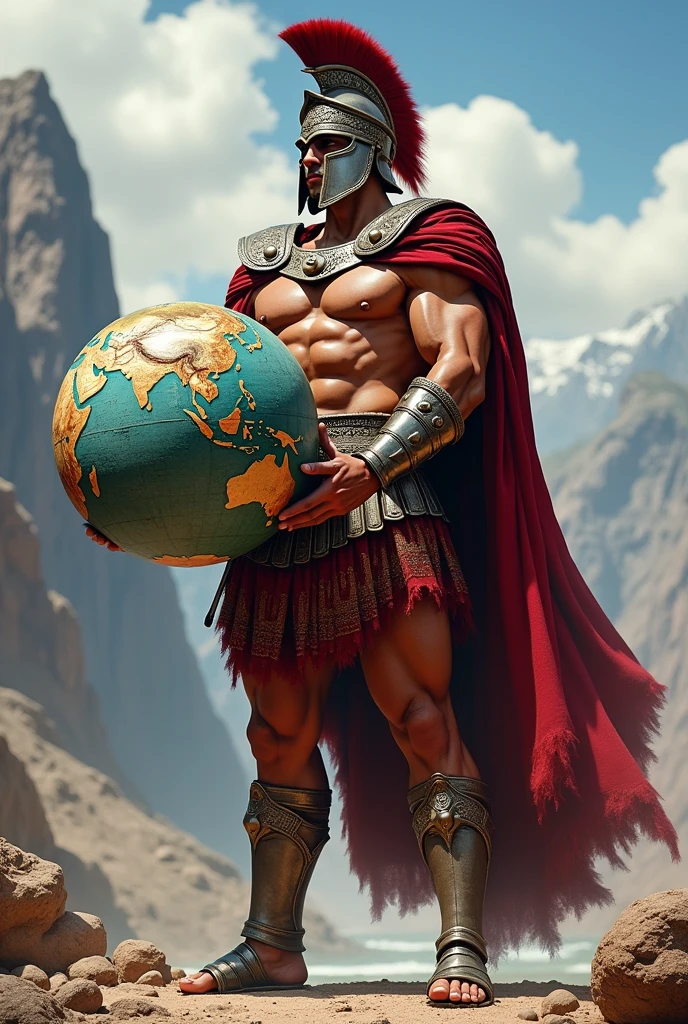 Spartan holding a globe