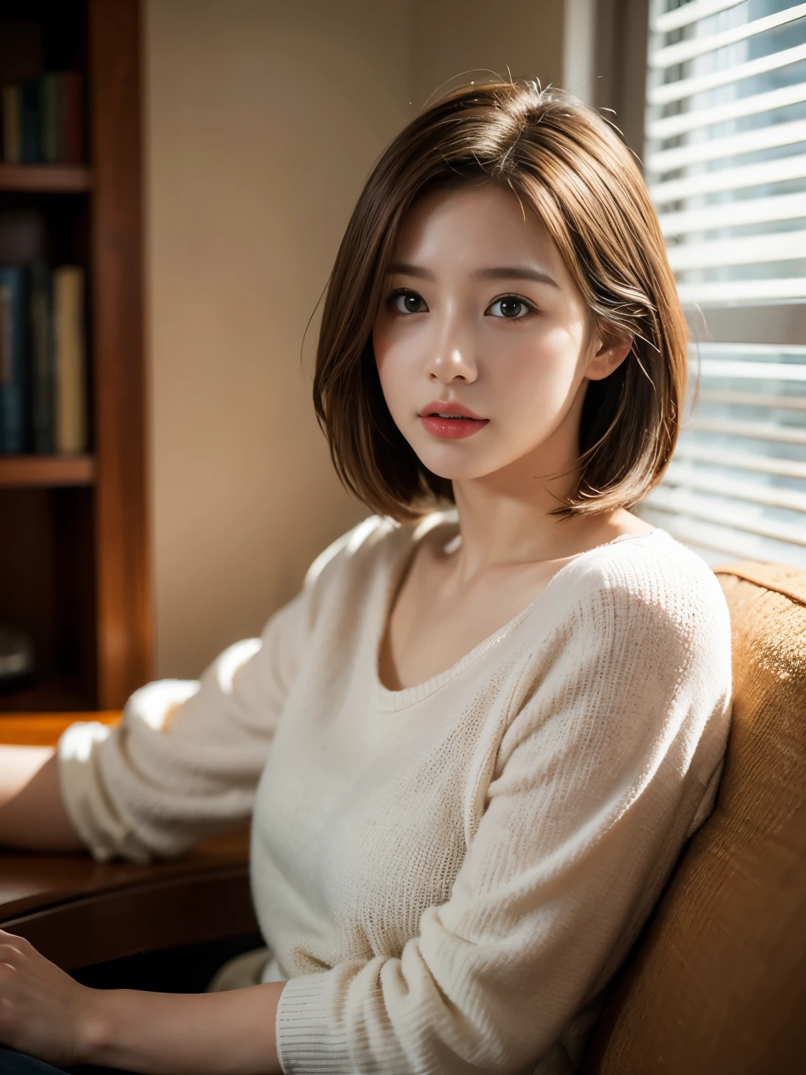 (Realistic:1.4)、(超Realistic:1.4)、(Realistic:1.3)、(Gentle lighting:1.05)、(Improving cinema lighting:0.9)、32K 、(very short brown hair:1.4)one person's、Realisticな照明、Backlight、Ray Tracing、(Image Enhancement:1.4)、(Highest Quality Real Skin:1.4)、(Beautiful skin texture: 1.1)、(Japanese:1.2)、(Black latex suit 1.5)、Shoulder out、Underarm、Black latex gloves、(standard body type:1.2)、Curvaceous body, White Background, big, Every detail