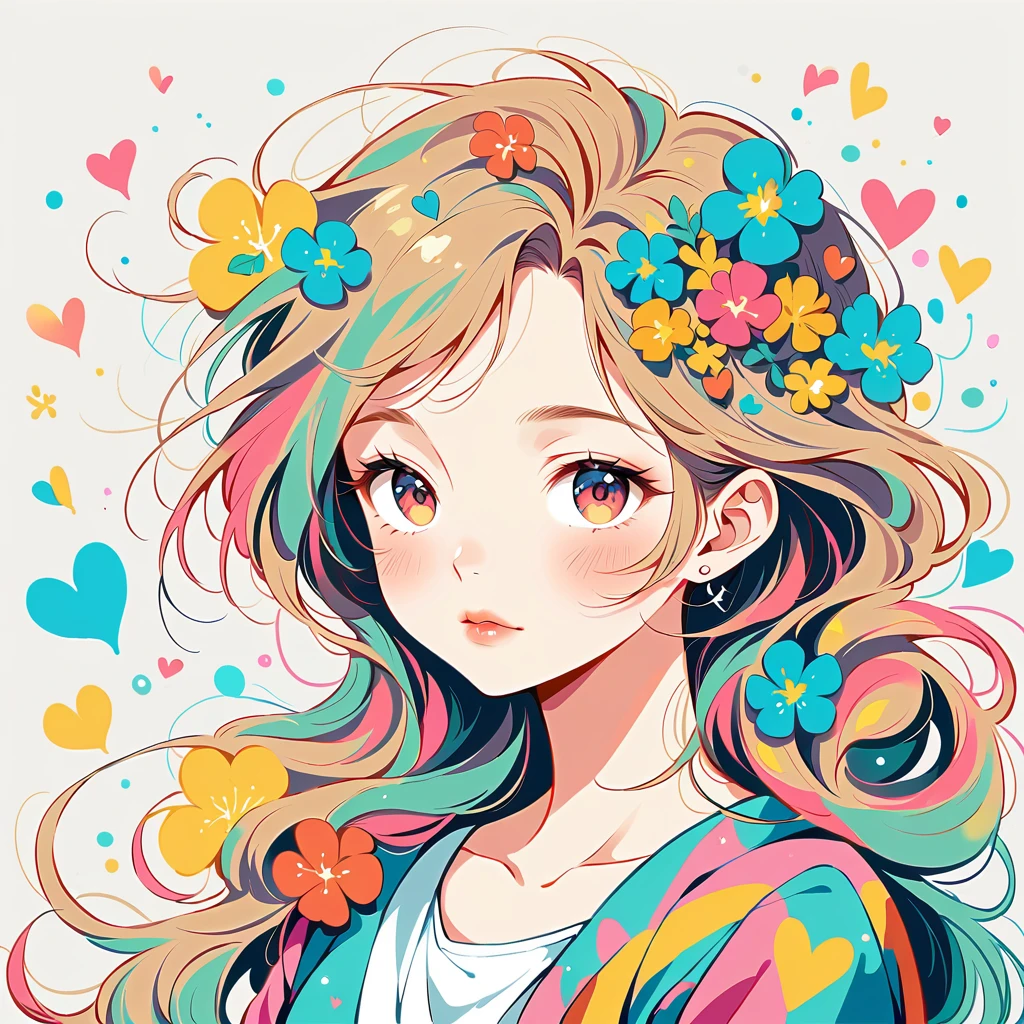 Rum style、The most beautiful girl of all time、Lips in Love、Colorful flowers、Colorful Hearts, Simple line initials、Abstract art、Urban Background