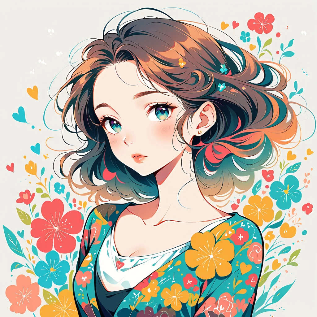 Rum style、The most beautiful girl of all time、Lips in Love、Colorful flowers、Colorful Hearts, Simple line initials、Abstract art、Urban Background