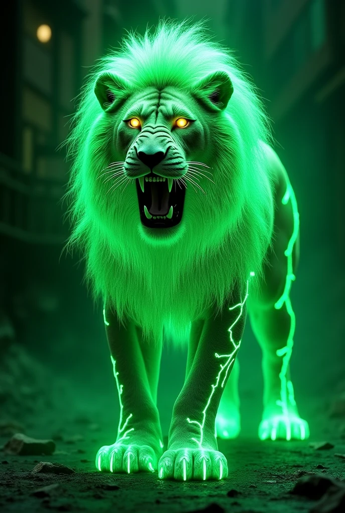 Green neon lion
