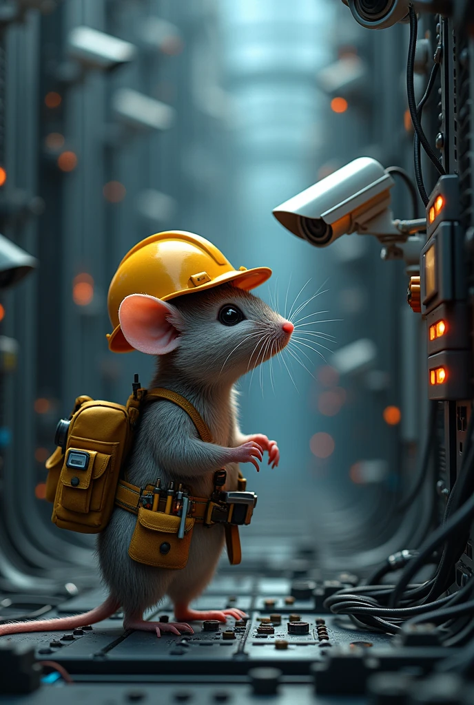 An electrical engineer mouse maintains security cameras
