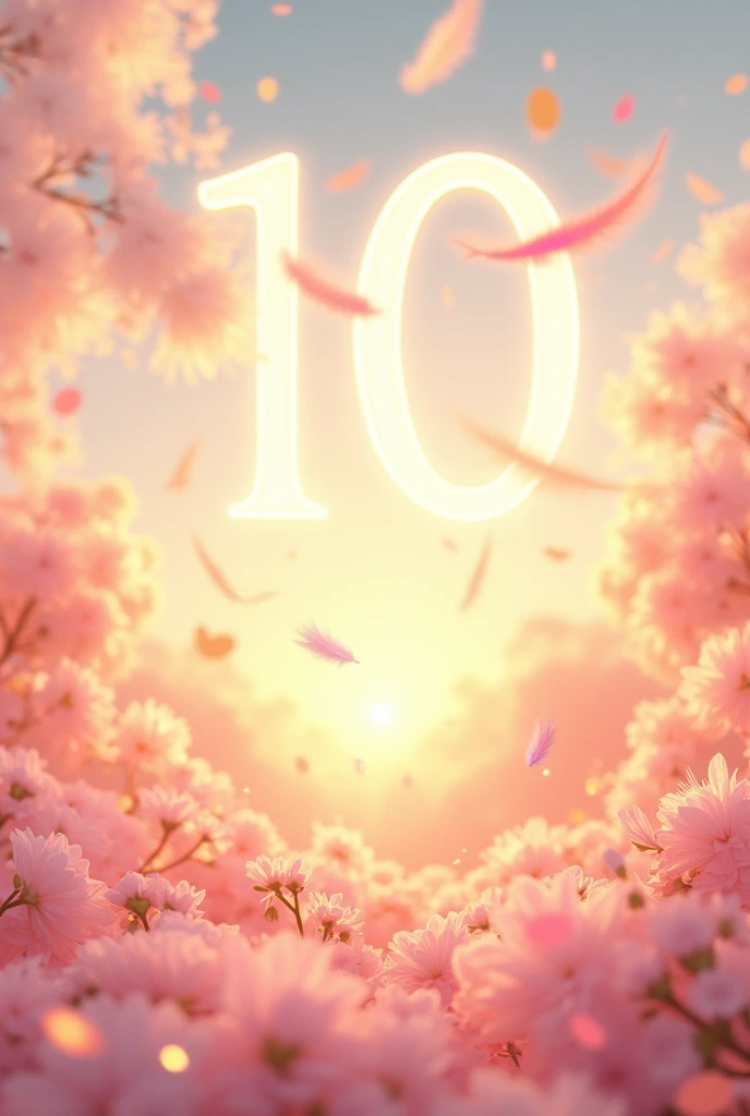 The world is full of kindness　((((((Beautiful numbers)))))) ((((10th Anniversary Celebration)))) In a soft golden world、Pink and rainbow feathers fluttering　The air is so clear　The sunrise is beautiful　The world is full of beauty　((((10))))