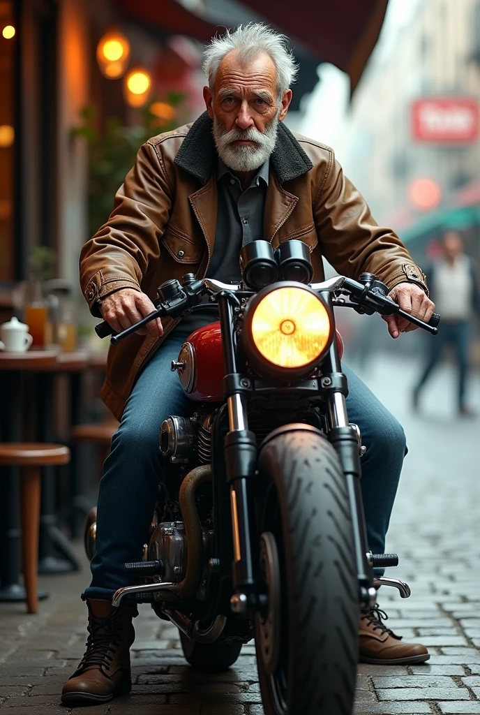 Old man and cafe racer
